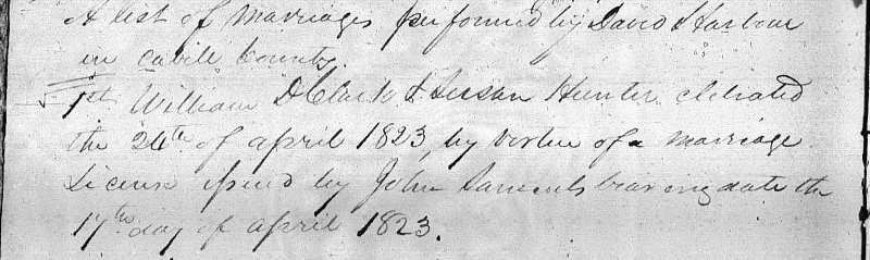 Marriarge record for William D Clark & Susan Hunter.jpg